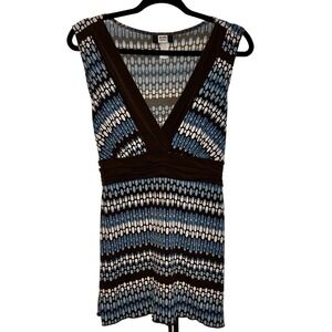 Studio 1940 Womens Blue Brown Geometric Oval Print V-Neck Tunic Top XL 3-288B